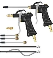 Industrial Air Blow Gun with Brass Adjustable Air Flow Nozzle ， Universal hose and 2 Steel Air flow Extension.Pneumatic Air Compressor Accessory Tool Dust Cleaning Air Blower Gun. (2pcs)