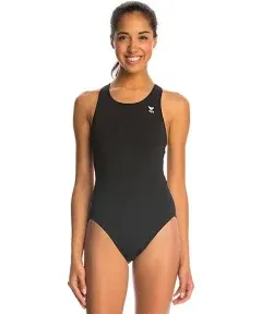 TYR Sport Girls' Solid Durafast Maxback Swim Suit (Navy, 22)