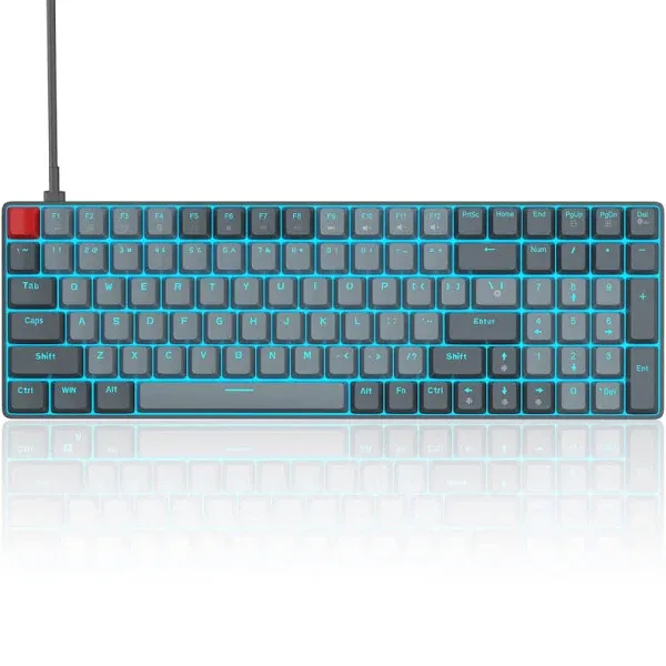 MageGee Mechanische Gaming-Tastatur mit 100 Tasten, roter Schalter, 96 % kompaktes Layout, LED-blaue Hintergrundbeleuchtung, kabelgebundene Tastatur mit Numpad-Pfeiltasten, für PC, Laptop, für Spiel