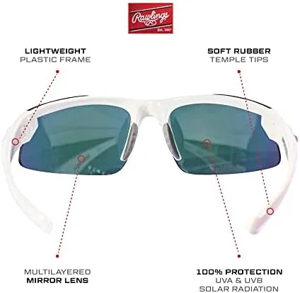 Rawlings Kids Sunglasses for Baseball and Youth Softball Sunglasses - 100% UV Lightweight Poly Lens with Stylish Shield Lenses - White/Pink