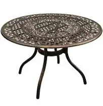 Outdoor Mesh Lattice Aluminum 48 Inch Bronze Round Dining Table Brown Traditional Finish Umbrella Hole