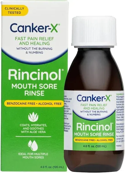 Canker-X Rincinol Oral Rinse Mouthwash, Quick Pain Relief from Canker Sores, Mou