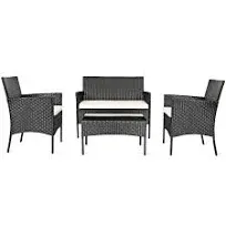 4 PCS Patio Furniture Set Rattan Sofa &amp; Chairs Set