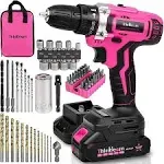 Thinklearn Pink Cordless Drill Set 20V Lithium-ion Power Drill Set for Women with 67Pcs Drill Driver Bits