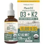 Organic Plant D3 + K2 10,000 IU D3 All Trans MK7 from Mena Q7 (120 mcg K2) 100% Organic & Plant Based Sublingual D