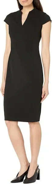 Calvin Klein Cap Sleeve V-Neck Scuba Crepe Sheath