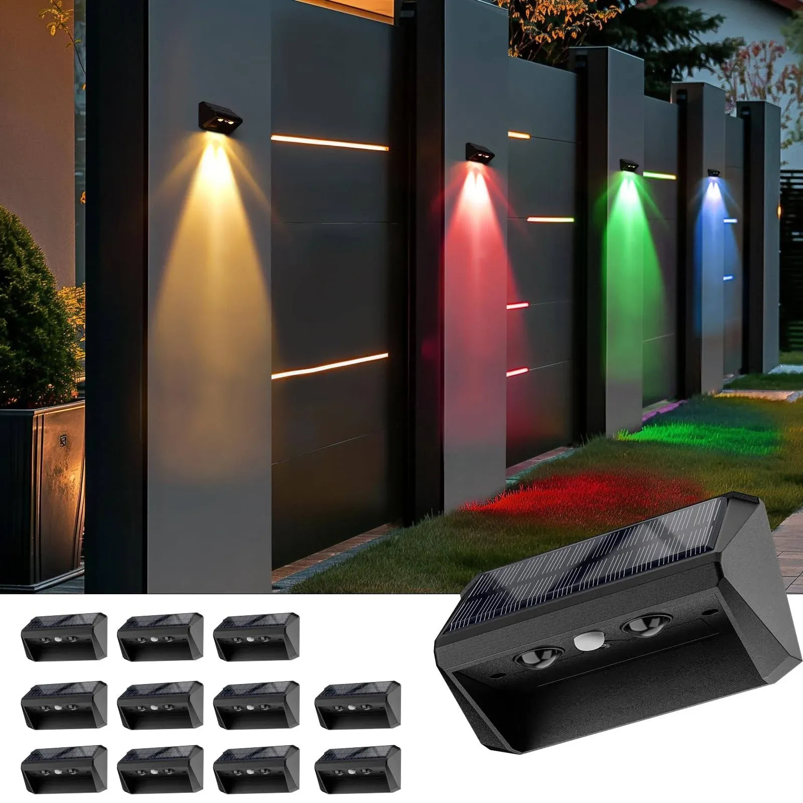 Bridika Solar Fence Lights Outdoor, Lens LED Fence Lights Solar Power, Solar Wall Lights Outdoor Warm White, Cool