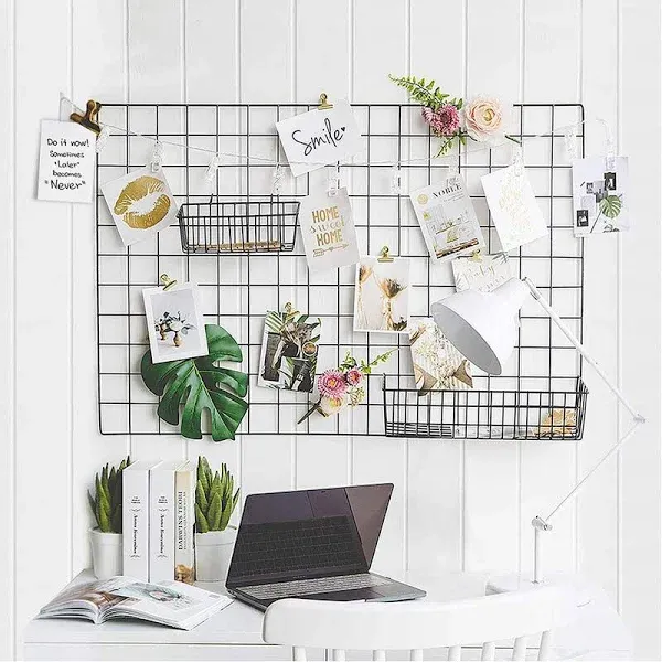 GBYAN 2 Pack Wall Grid Panel with Clips Hanging Photo Display Shelf Wire Notice Board Metal Grid Rack Art Organizer Home, Office & Kitchen Dcor Mesh