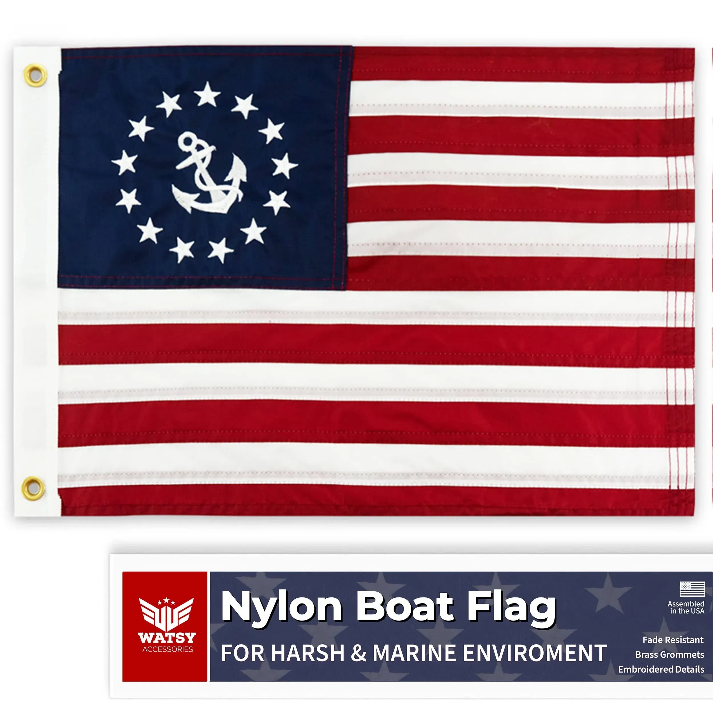 American US Yacht Ensign Boat Flag 16" x 24" Inch Nautical Cabin Waterproof Embroidered Marine & Golf Cart Flags