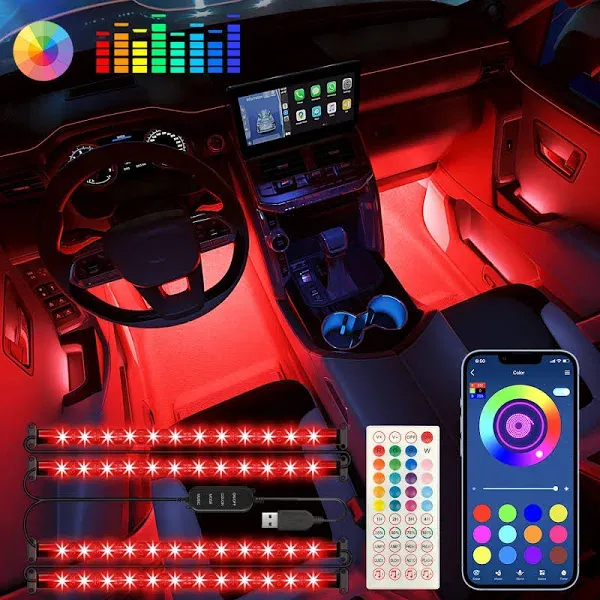 Interior Car Lights Keepsmile Car Accessories App Control with Remote Music Sync Color Change RGB Under Dash Car Lighting with Charger 12V LED Lights