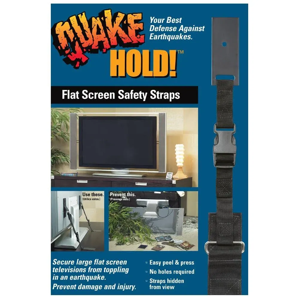 Quake Hold Universal Flat Screen Safety Straps New In Box Black