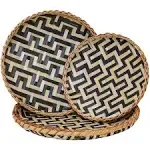 Bamboo Woven Wall Baskets Decor Boho Flat Set 3 Shallow Basket for Organizing Kitchen, for Coffee Table Trays Decorative Plates for Wall Hanging Farmhouse Wicker Serving Tray