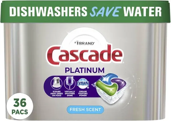 Cascade Platinum Actionpacs Lemon Burst Scent Dishwasher Detergent, 12 Count, 7.1 oz