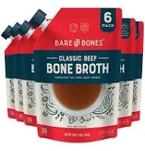 Bare Bones Beef Bone Broth for Cooking and Sipping, 16 oz, Pack of 2, 100% Grass-Fed, Protein and Collagen Rich, Keto Friendly