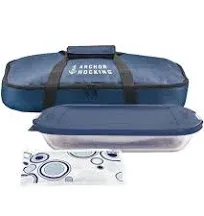 Anchor Hocking 3qt Baking Dish Temp Assure Tote Embrace Lid w/ice Pack 4 Pc Set