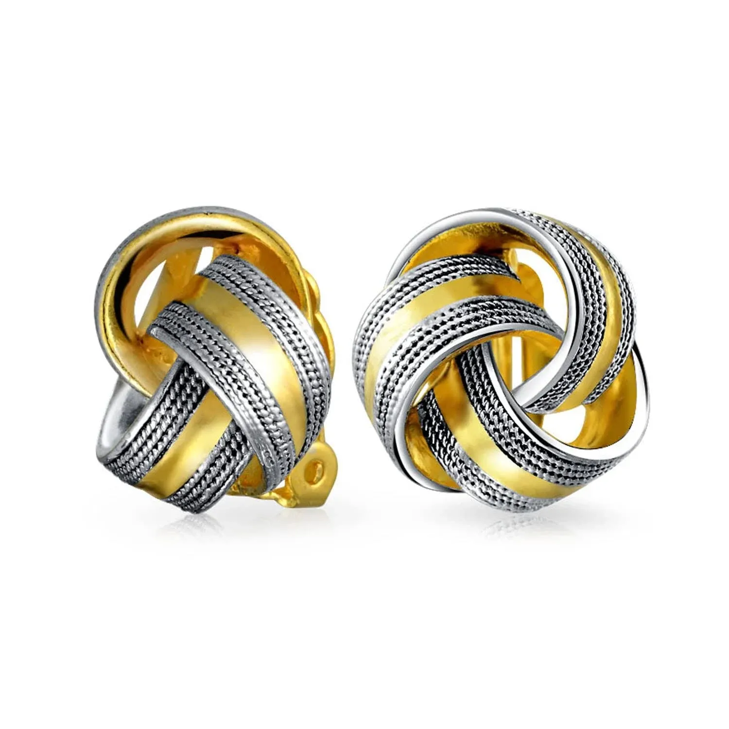 Gold Plated Two Tone Twisted Cable Love Knot Clip On Earrings