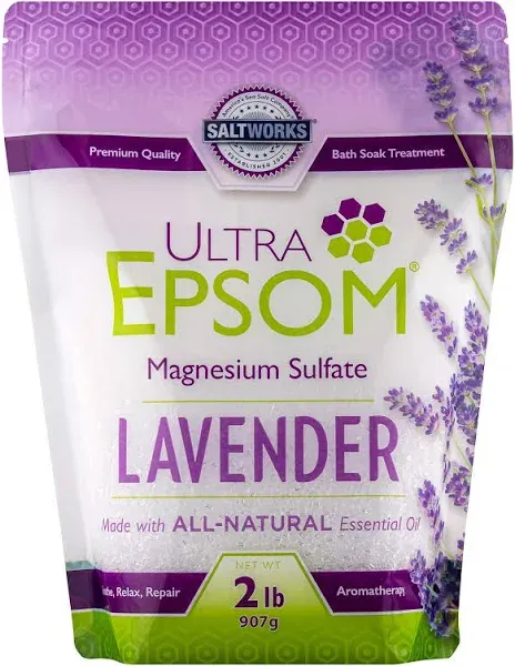 SaltWorks Ultra Epsom Scented Bath Salt, Lavender, 2 Pound Bag