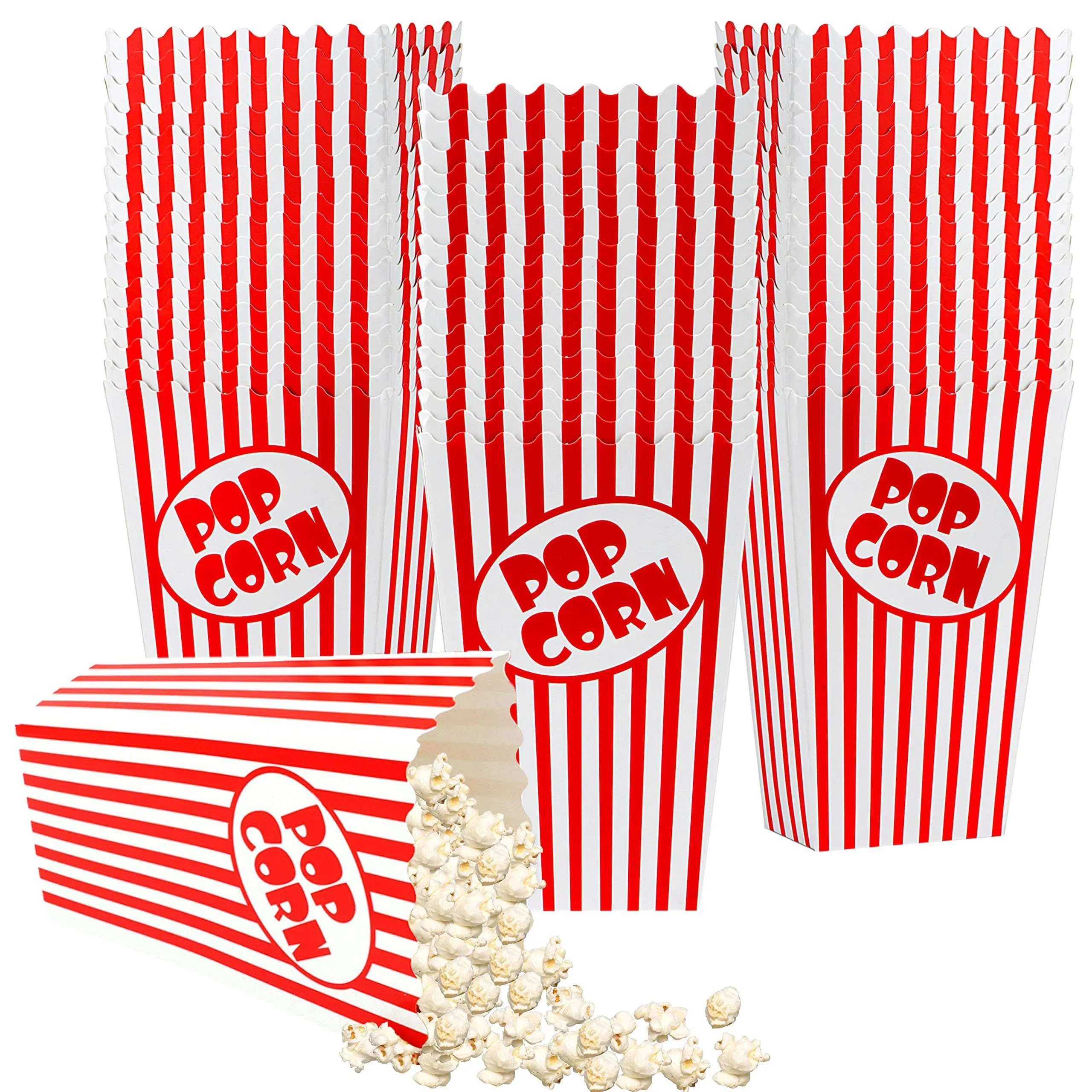 ZAYNUM Popcorn Boxes for Party 5.5 Inches Tall Red & White Striped Popcorn Bags Mini Popcorn Buckets & Popcorn Bowl for Movie Theater