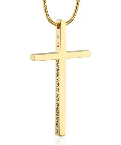 HZMAN Philippians 4:13 Cross Pendant STRENGTH Bible Verse Stainless Steel Necklace