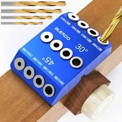 BLEKOO Blue Angled Drill Guide Jig with 4 Bits for Wood Posts & Cable Railing Lag Screw Kit, Durable All Metal Drill Jig for Drilling 30, 45, 90