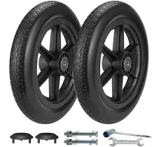 12 Inch Wheelchair Wheels Replacement (1 Pair) 12 1/2 x 2 1/4" Transport Chair Rear Wheel Assembly, Solid Tire Back Wheel for Manual Wheelchairs Replacement Parts, Transfer Chair Accessories