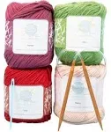 Mindfulness Flora Beginners Knitting Kit, Includes 100% Cotton Knitting Yarn, Circular Knitting Needles, Yarn Needle - Make Washcloths - Knit kit for