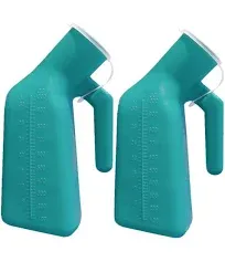 Thick Firm Male Urinal Urine Bottle with Replacement Lids 32oz./1000mL (Green,2 Pack)