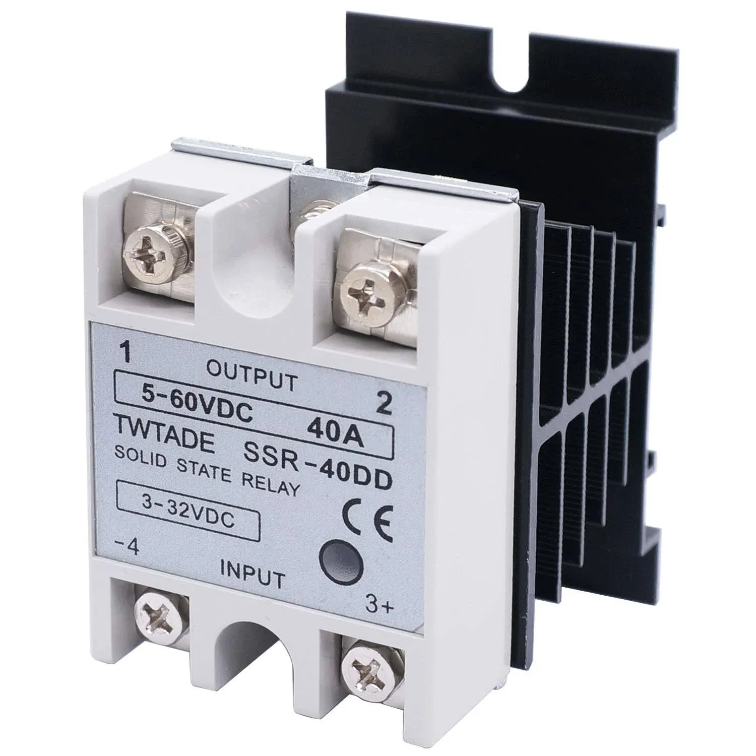 TWTADE Ssr-40 DD 40A DC 3-32V to DC 5-60V SSR Solid State Relay + Heat Sink