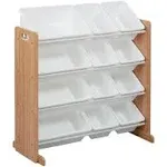 Ecr4kids 4-Tier Organizer with 12 Bins, Dark Natural/White