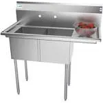 KoolMore SB141611-12R3 2 Compartment Stainless Steel NSF Commercial Kitchen Prep & Utility Sink with Drainboard - Bowl Size 14" x 16" x 11" Silver