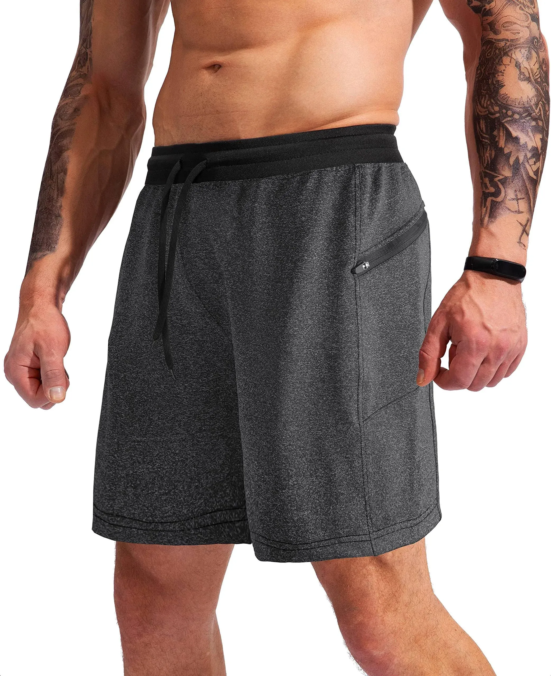 G Gradual Men's 7" Athletic Gym Shorts Quick Dry Workout Running Shorts with Zipper Pockets