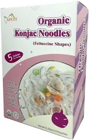 Apexy Organic Shirataki Konjac Noodle 8 Pouches Total 42.24oz. Low Calorie, Low-Carb Gluten Free, Vegan, Keto and Paleo-Friendly. (Fettuccine Shapes)