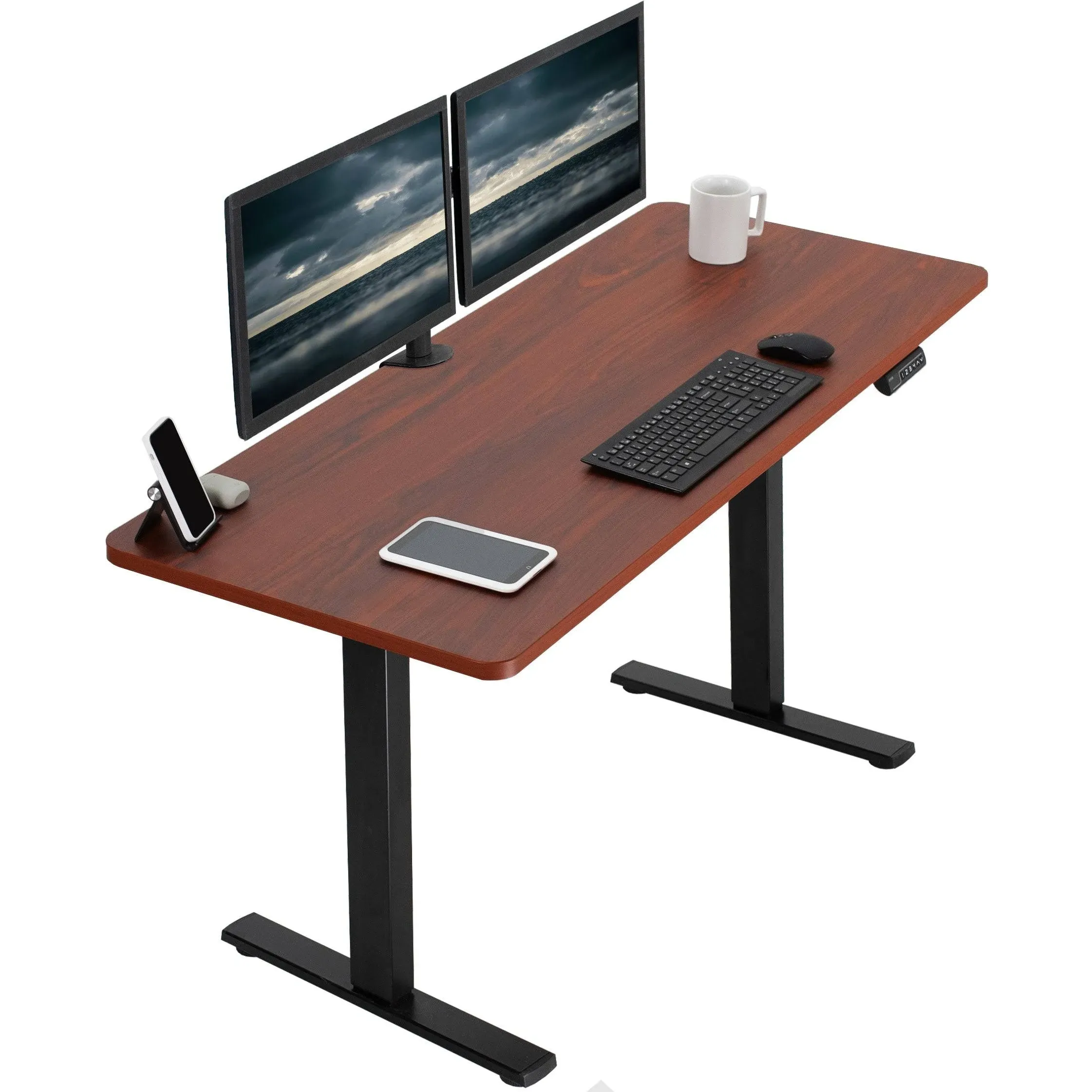 VIVO Electric Height Adjustable 60 X 24 Inch Memory Stand up Desk, Dark Walnut S