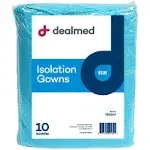 Dealmed Blue Isolation Gown – 10 Count of Disposable Medical Gowns, Blue Latex-Free, Perfect for Hospitals, Medical Facilities, and Physicians’