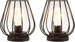 TRIROCKS Set of 2 Metal Battery Operated Lamp 7'' Tall Mini Cage Shape Cordless Table Lamp Battery Lanterns with Warm Fairy Lights Bulb for Patio