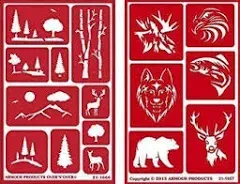 Over 'n' Over Reusable Self-Stick Etching Stencil for Glass (or Stamping) - Bundle of Two Sets - Landscapes & Wild Animals