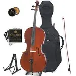 Cecilio 4/4 Cco-500 Ebony Fitted Flamed Solid Wood Cello with Hard and Soft Case, Bow, Rosin, Bridge, and Strings (Full Size)