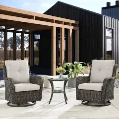 Pocassy 3-Piece Outdoor Swivel Bistro Set with Wicker Rocking Chairs