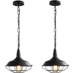 Karjearl Black Farmhouse Pendant Light - 2 Pack Industrial Vintage Hanging Light