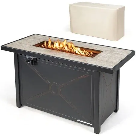 42 In Rectangular Propane Gas Fire Pit 60,000 BTU Heater Outdoor Table W/ Cover