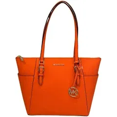 Michael Kors Charlotte Large Medium Zip Tote Shoulder Bag Orange Poppy Leather