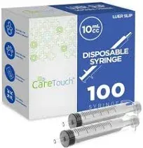 Care Touch 10Ml Syringe with Luer Slip Tip - 100 Sterile Syringes – No Needle Gr