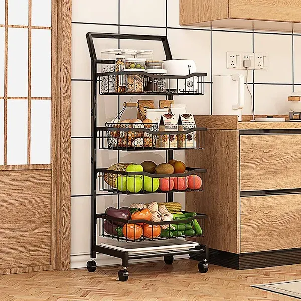 4 Tier Fruit Vegetable Basket Stackable Fruit and Vegetable Storage Cart Vegetable Organizer Basket Stand Bins Rack