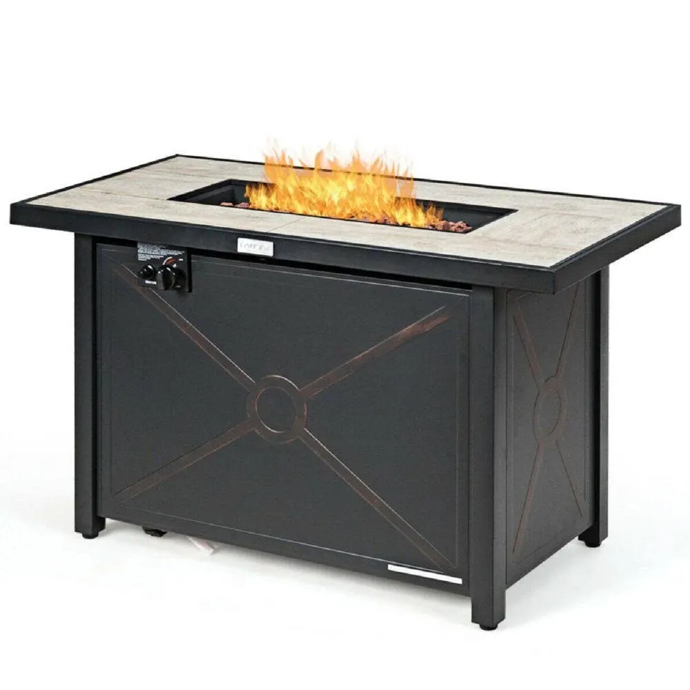 Gymax 42 Rectangular Propane Gas Fire Pit 60,000 BTU Heater Outdoor Table w/ Cover