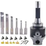 R8 Boring Head 2Inch and 1/2 Shank Boring Bar 6pcs Set (Inserts Included) 1/2...