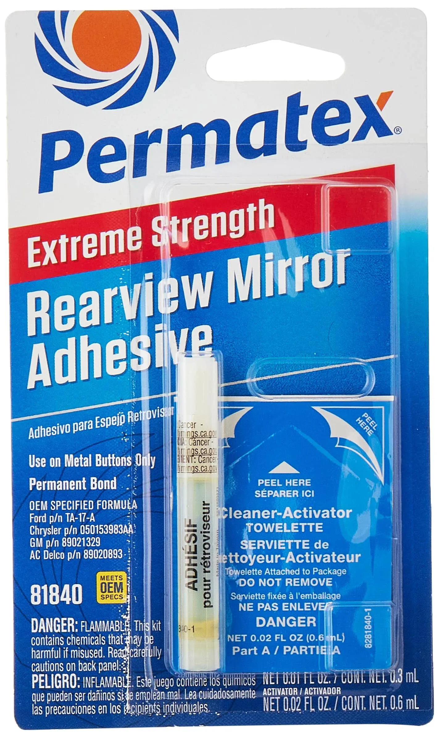 PERMATEX 81840 Rearview Mirror Adhesive, Liquid, Irritating, Yellow, 0.01 oz