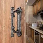 4 Packs Dark Brown cast Iron Rustic Industrial Style barn Door Handles,Vintage gate Fence Outdoor Garage Closet Drawer Cabinet Handle (I35)