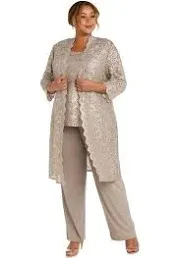 R&M Richards Womens Plus Sequined Lace Pant Suit