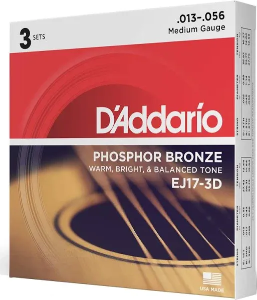 D'Addario EJ17-B25 Phosphor Bronze Acoustic Guitar Strings Medium 13-56 25 Bulk Sets | Reverb