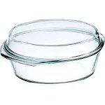 round Glass Casserole Dish: Clear Glass round Casserole Dish with Lid and Handle